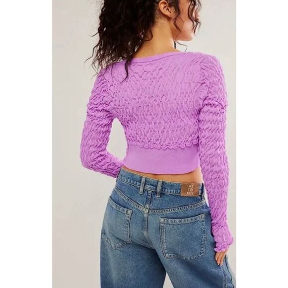 Free People Violet Tie Front Scrunchy Shrug Sz Small NWOT - Picture 3 of 7